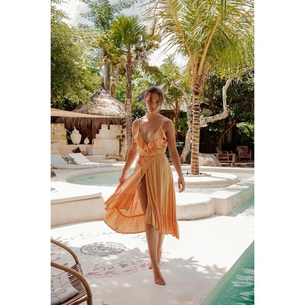 BEACHGOLD Lottie‎ Geometric Print Wrap Dress Cover Up Tassels Tie Waist Small